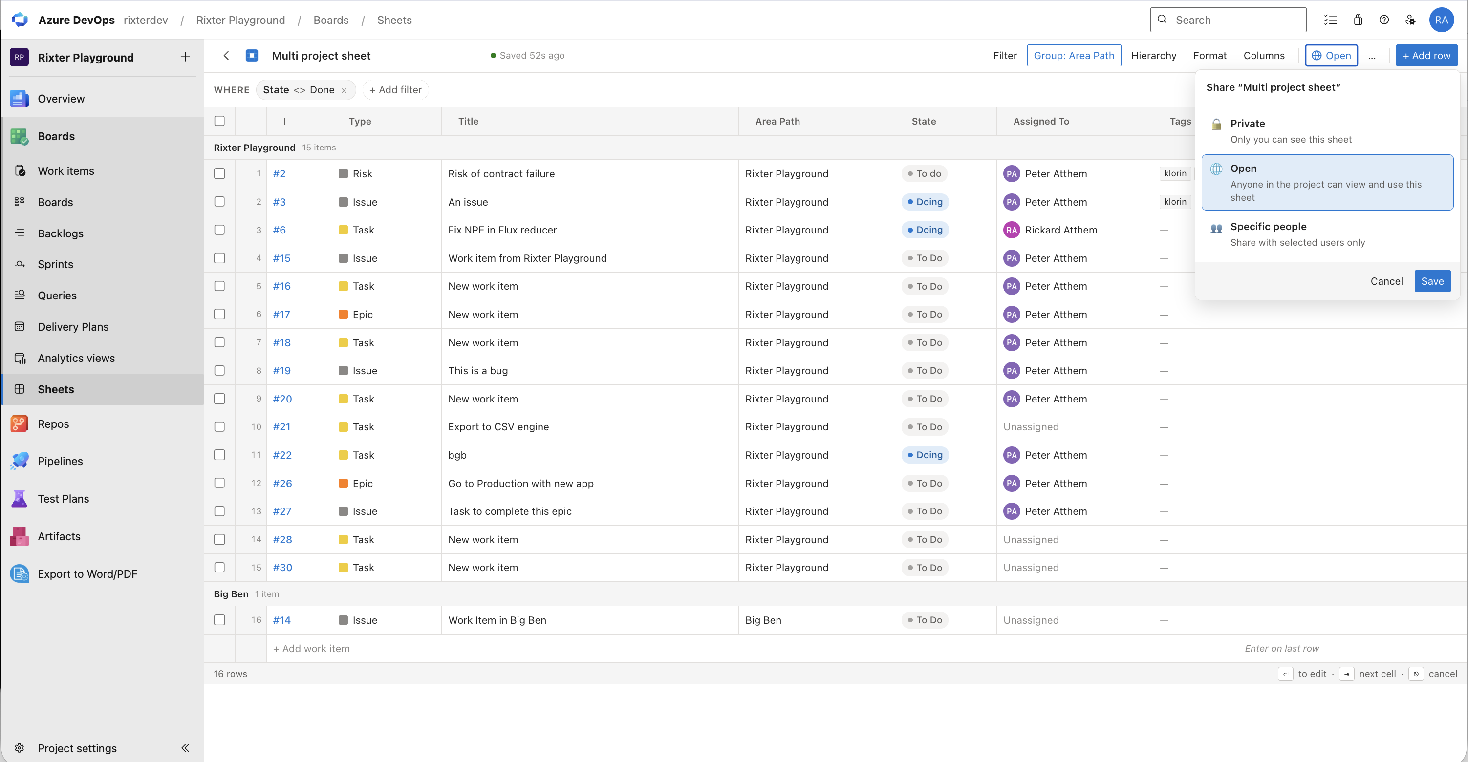 Sharing a sheet view with team members